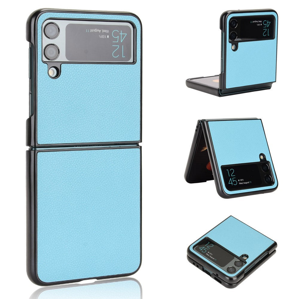 For Samsung Galaxy Z Flip4 5G Anti-wear Litchi Texture PU Leather Coated PC Case Drop-proof Cell Phone Cover