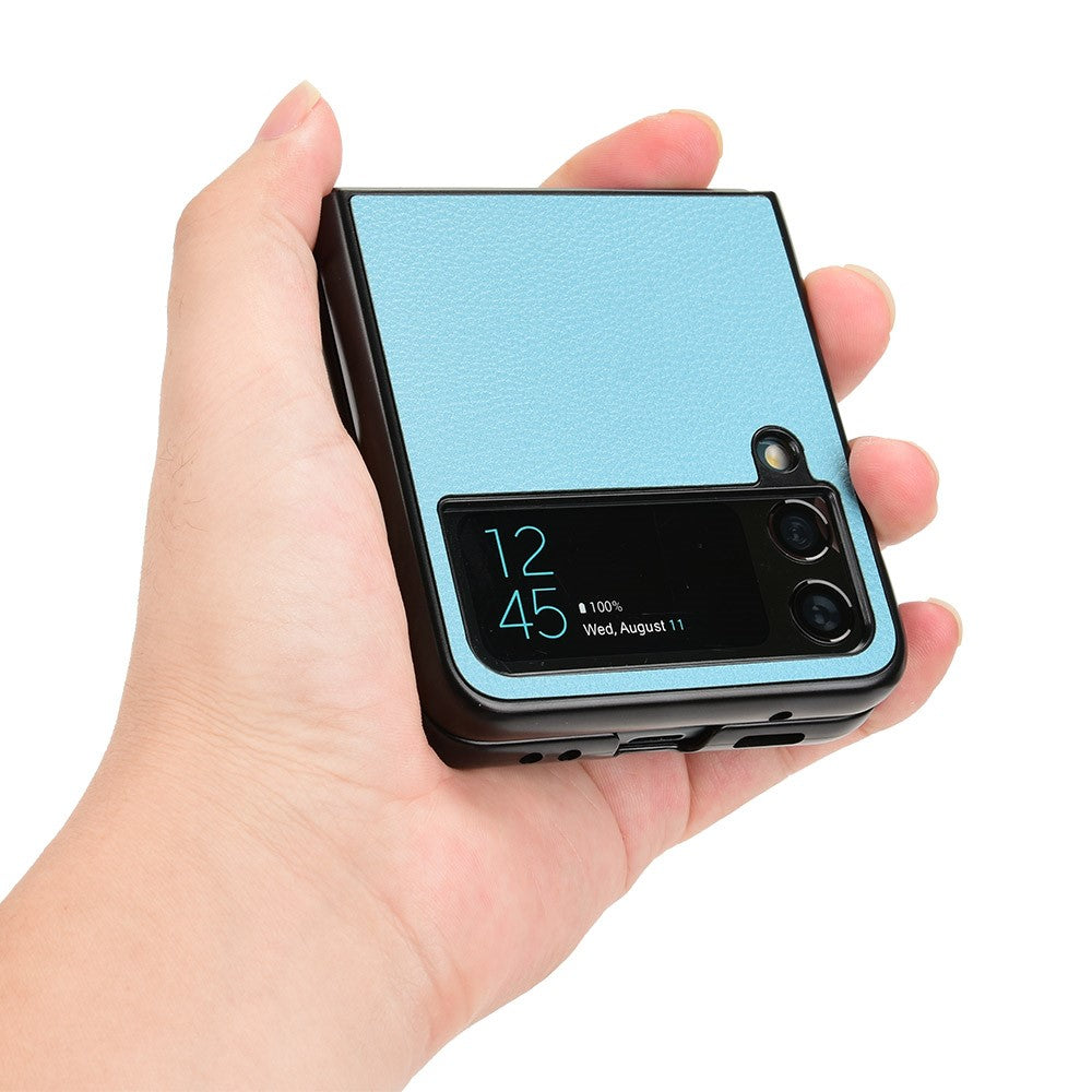 For Samsung Galaxy Z Flip4 5G Anti-wear Litchi Texture PU Leather Coated PC Case Drop-proof Cell Phone Cover