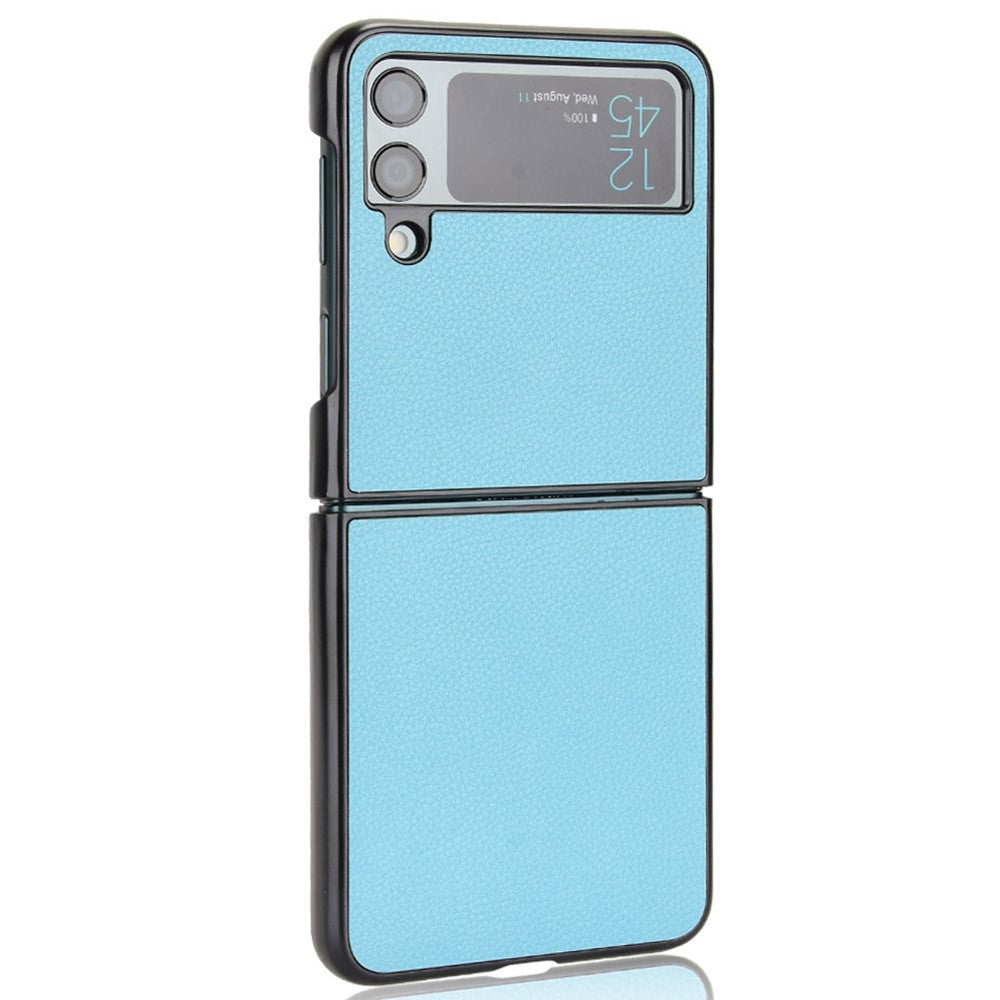 For Samsung Galaxy Z Flip4 5G Anti-wear Litchi Texture PU Leather Coated PC Case Drop-proof Cell Phone Cover