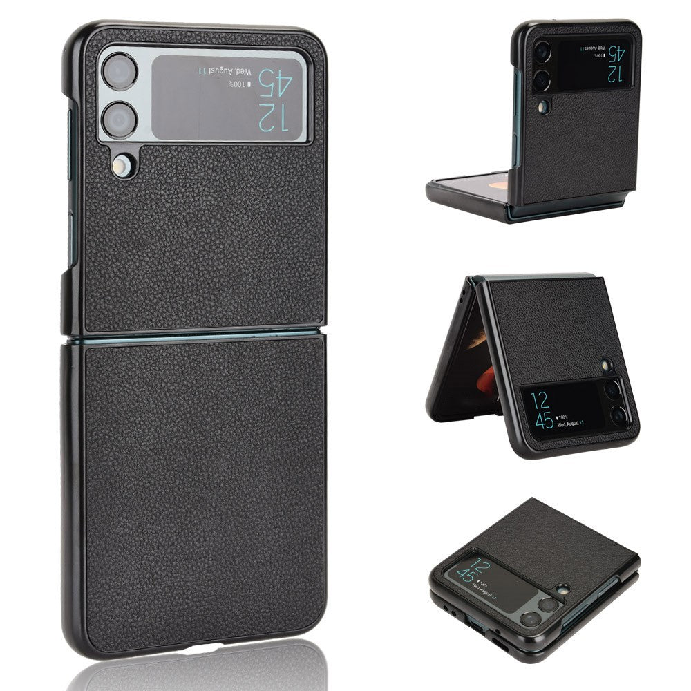 For Samsung Galaxy Z Flip4 5G Anti-wear Litchi Texture PU Leather Coated PC Case Drop-proof Cell Phone Cover