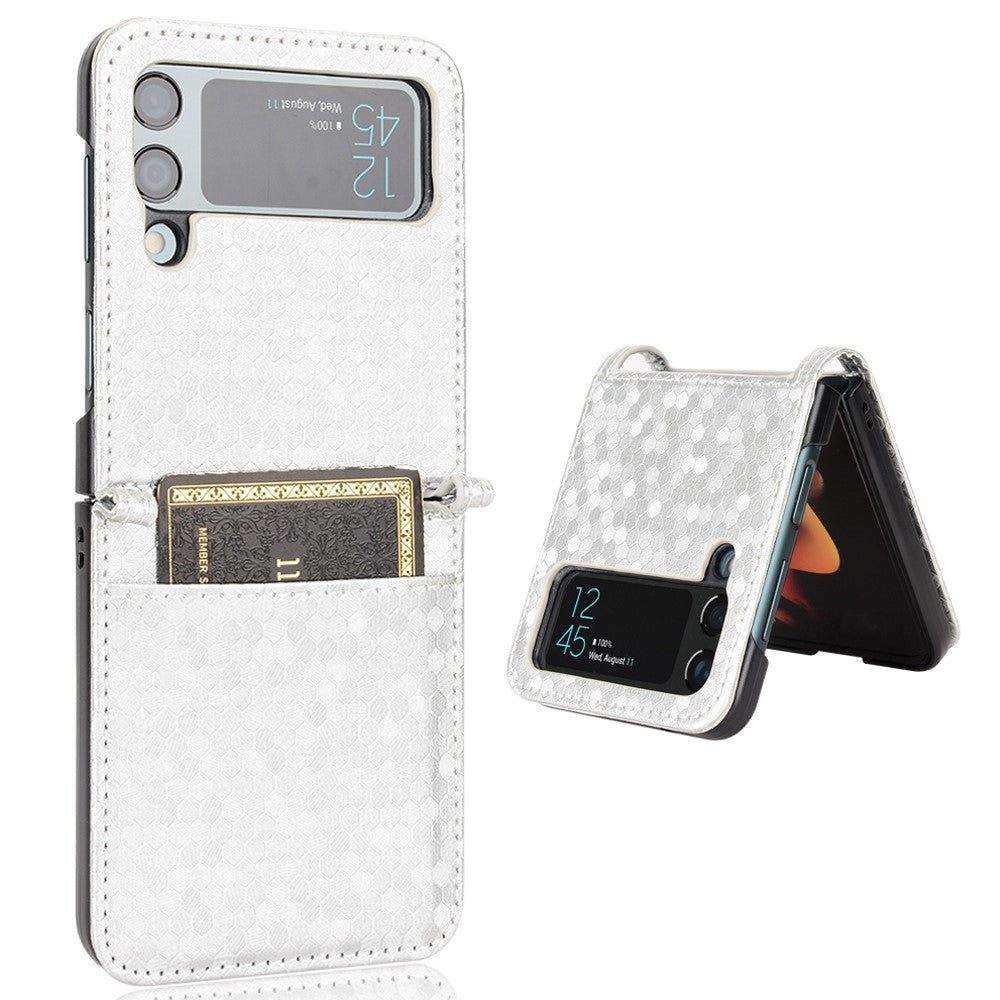 Til Samsung Galaxy Z Flip3 5G præget prikket mønster PU læder telefoncover kortlomme design flip mobiltelefoncover