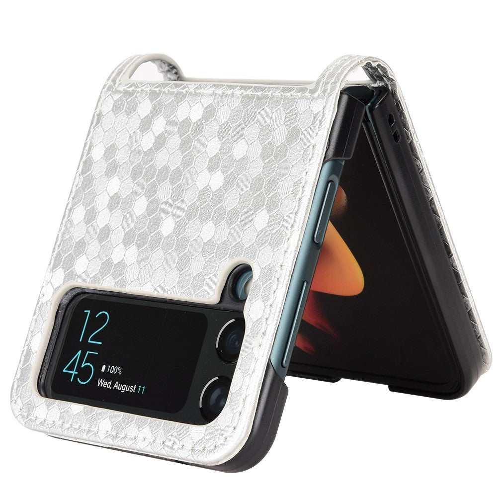 Til Samsung Galaxy Z Flip3 5G præget prikket mønster PU læder telefoncover kortlomme design flip mobiltelefoncover