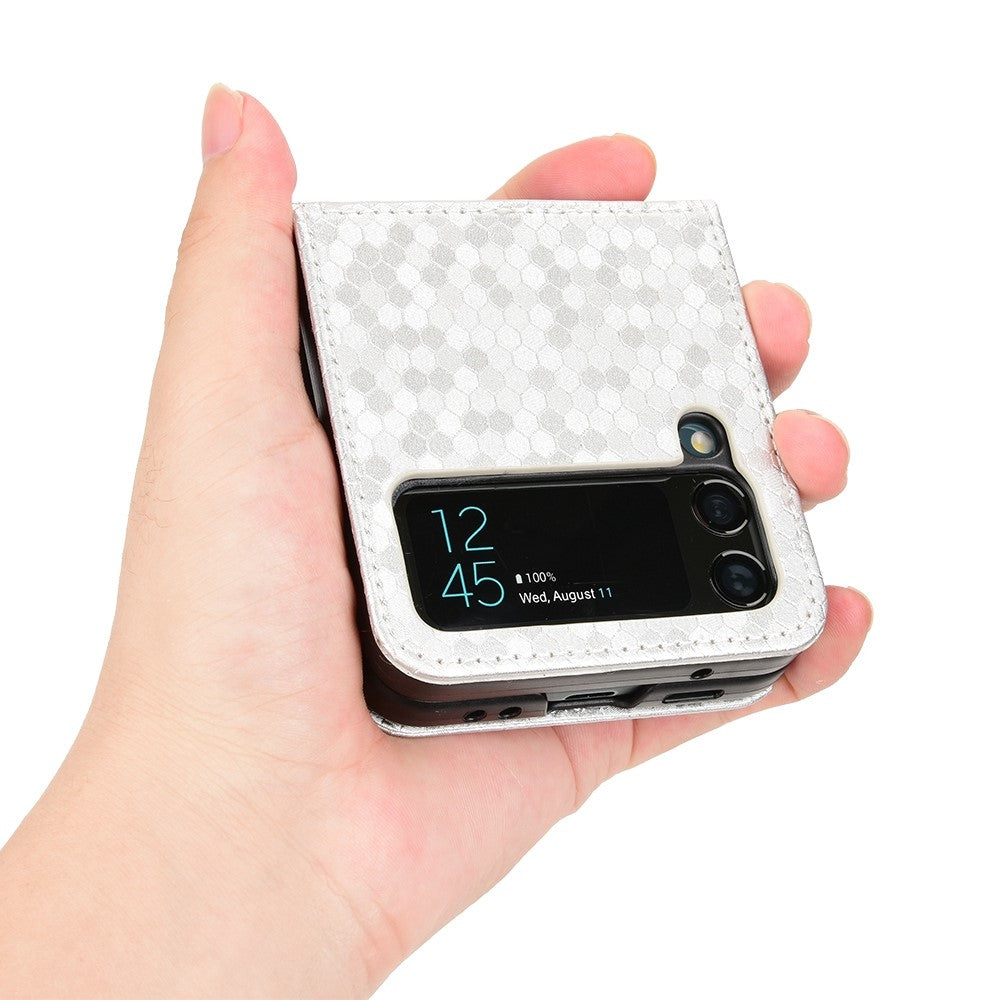 Til Samsung Galaxy Z Flip3 5G præget prikket mønster PU læder telefoncover kortlomme design flip mobiltelefoncover