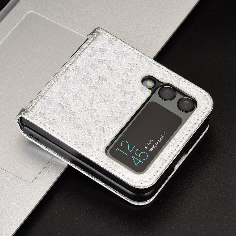 Til Samsung Galaxy Z Flip3 5G præget prikket mønster PU læder telefoncover kortlomme design flip mobiltelefoncover