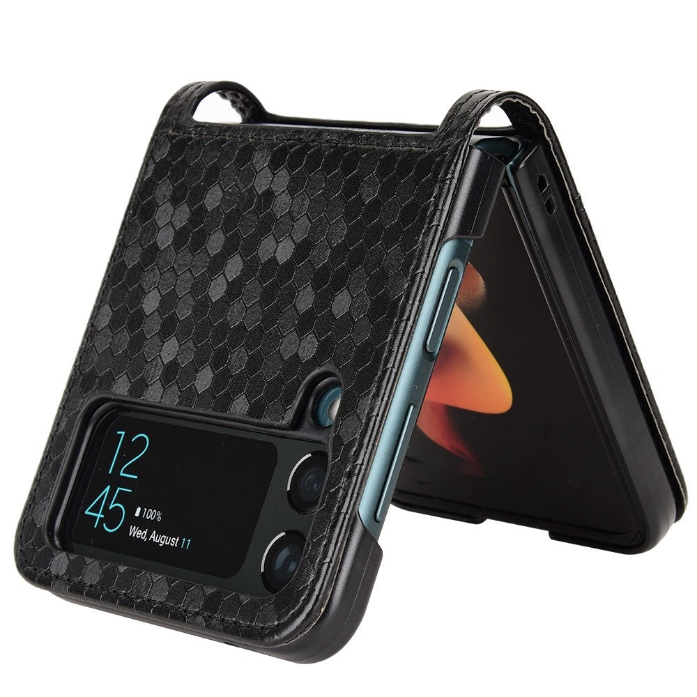 Samsung Galaxy Z Flip4 5G Präglat prickmönster PU-läder Stoppsäkert vikbart mobilskal med kortplats