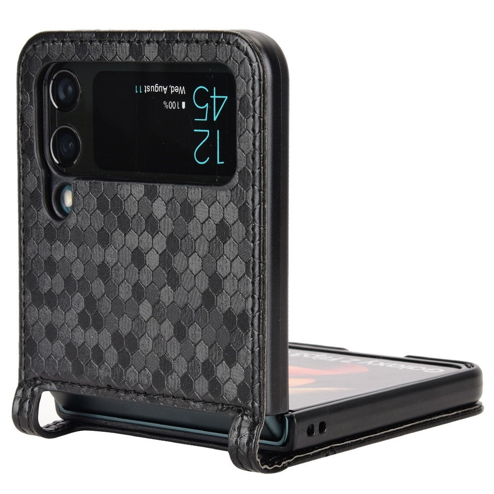 Samsung Galaxy Z Flip4 5G Präglat prickmönster PU-läder Stoppsäkert vikbart mobilskal med kortplats