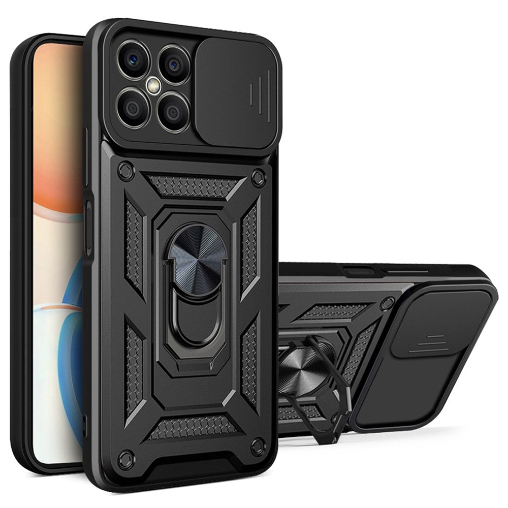 For Honor X8 4G Stødabsorberende mobiltelefon cover Støtteben PC + TPU Hybrid cover Skydelåse til kameralinse Beskyttelses cover