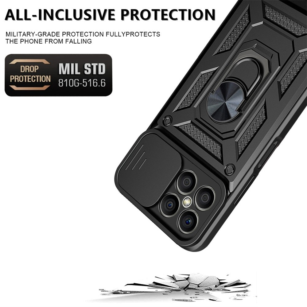 For Honor X8 4G Stødabsorberende mobiltelefon cover Støtteben PC + TPU Hybrid cover Skydelåse til kameralinse Beskyttelses cover