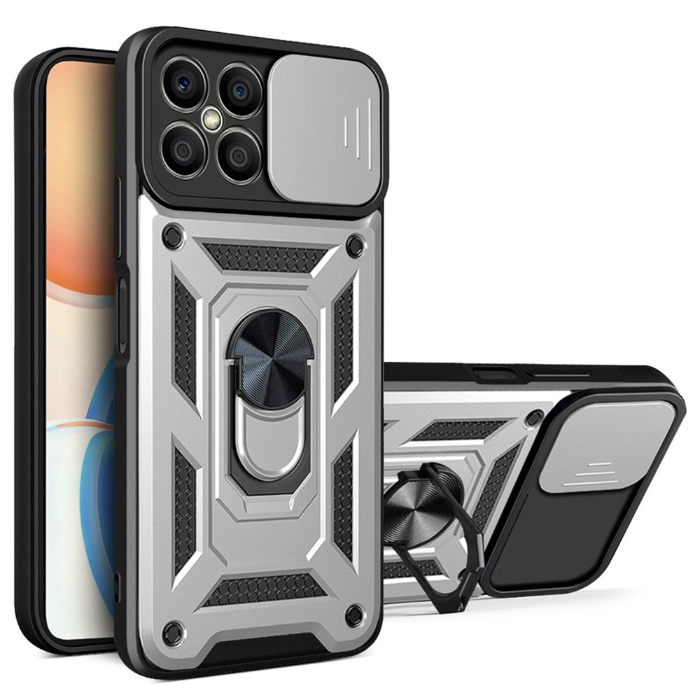 For Honor X8 4G Stødabsorberende mobiltelefon cover Støtteben PC + TPU Hybrid cover Skydelåse til kameralinse Beskyttelses cover