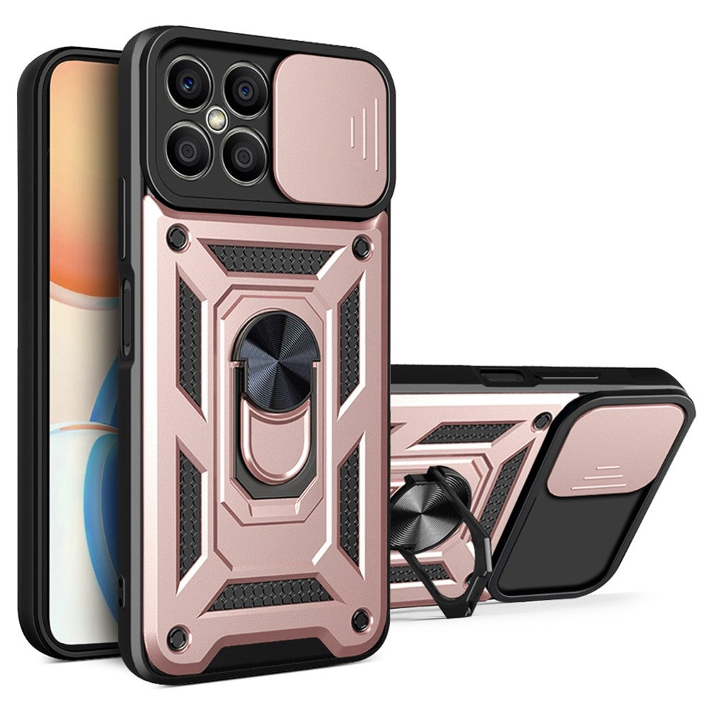 For Honor X8 4G Stødabsorberende mobiltelefon cover Støtteben PC + TPU Hybrid cover Skydelåse til kameralinse Beskyttelses cover