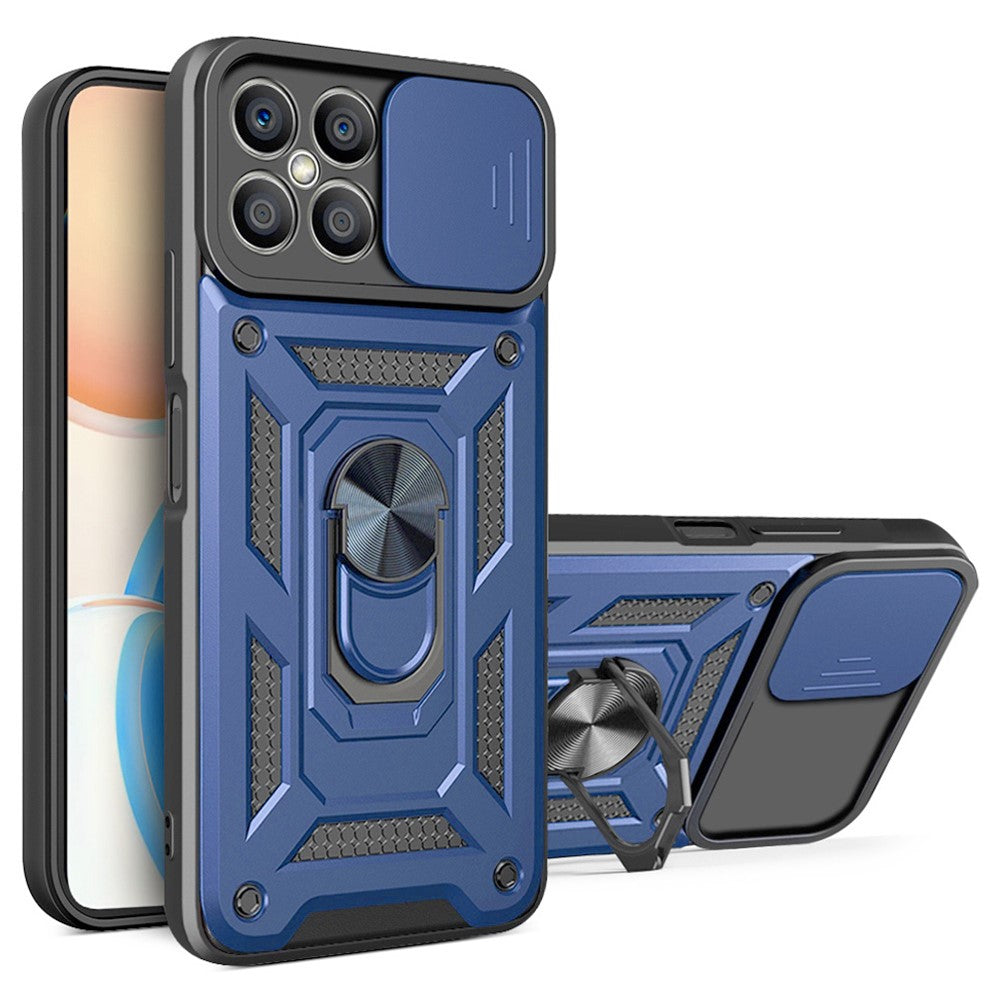 For Honor X8 4G Stødabsorberende mobiltelefon cover Støtteben PC + TPU Hybrid cover Skydelåse til kameralinse Beskyttelses cover