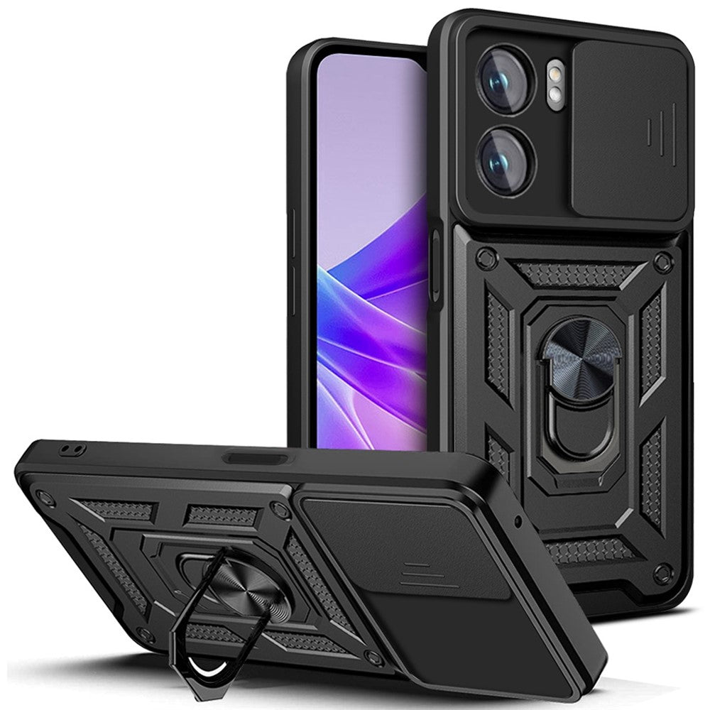 Oppo A77 5G / A57 (2022) 5G Fallskyddande Mobilmobilskal Stativ PC + TPU Hybrid Skal Skjutbart Kameraskydd mobilskal