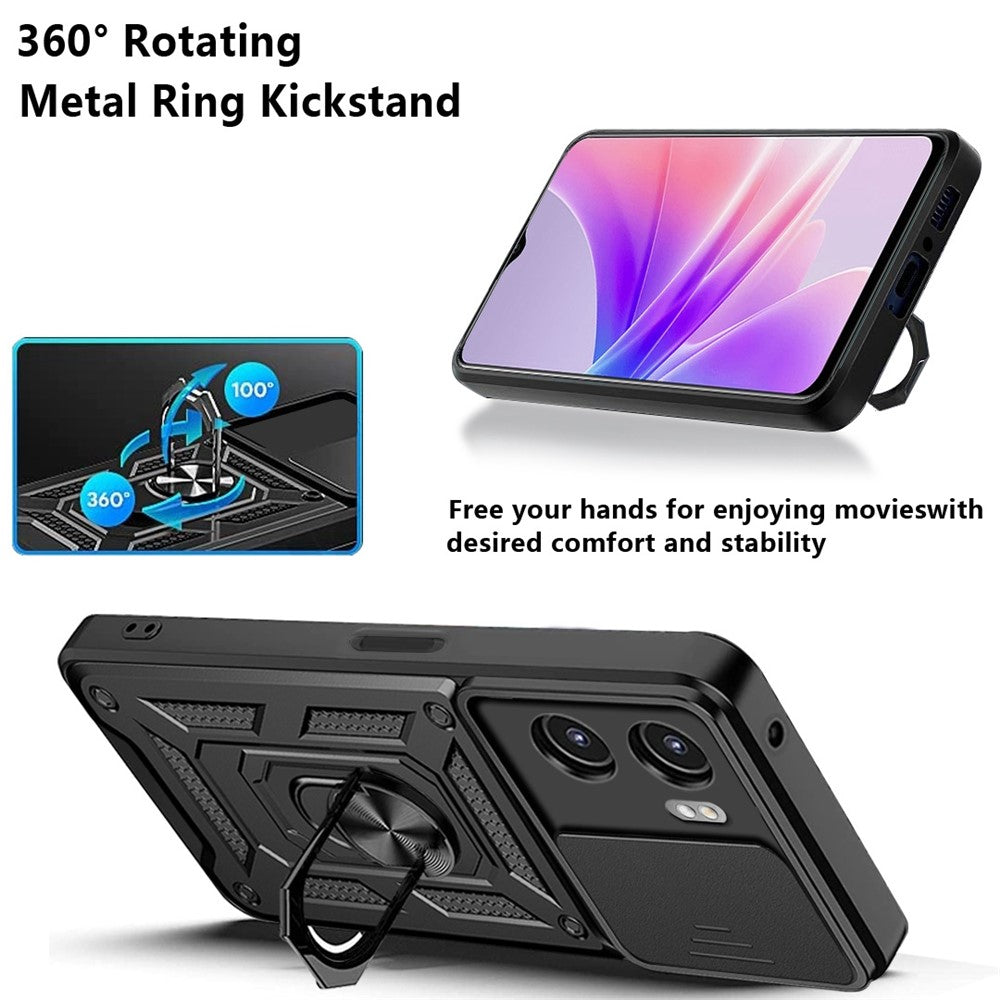 Oppo A77 5G / A57 (2022) 5G Fallskyddande Mobilmobilskal Stativ PC + TPU Hybrid Skal Skjutbart Kameraskydd mobilskal
