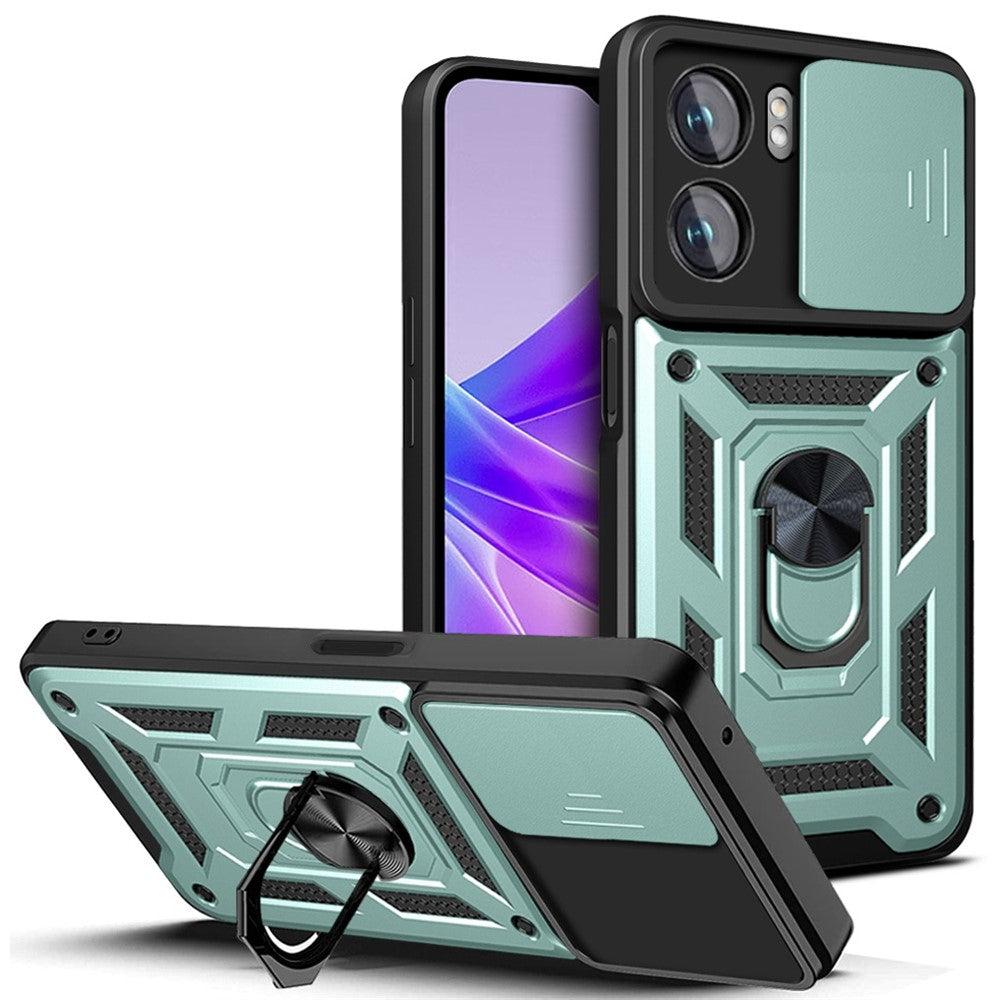 Oppo A77 5G / A57 (2022) 5G Fallskyddande Mobilmobilskal Stativ PC + TPU Hybrid Skal Skjutbart Kameraskydd mobilskal