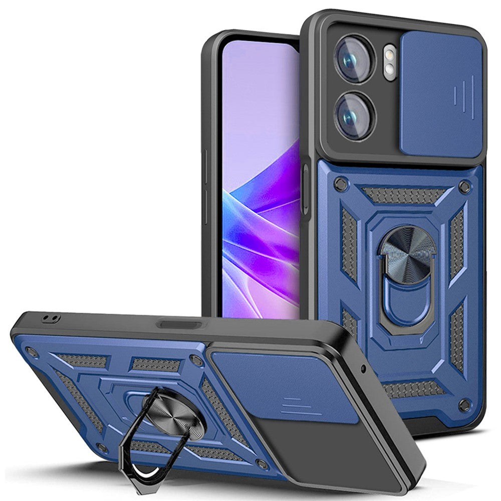 Oppo A77 5G / A57 (2022) 5G Fallskyddande Mobilmobilskal Stativ PC + TPU Hybrid Skal Skjutbart Kameraskydd mobilskal