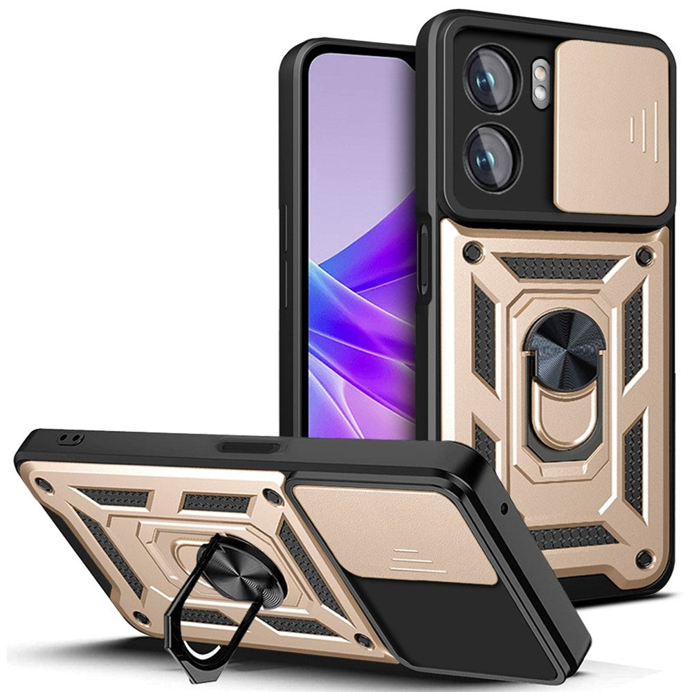 Oppo A77 5G / A57 (2022) 5G Fallskyddande Mobilmobilskal Stativ PC + TPU Hybrid Skal Skjutbart Kameraskydd mobilskal