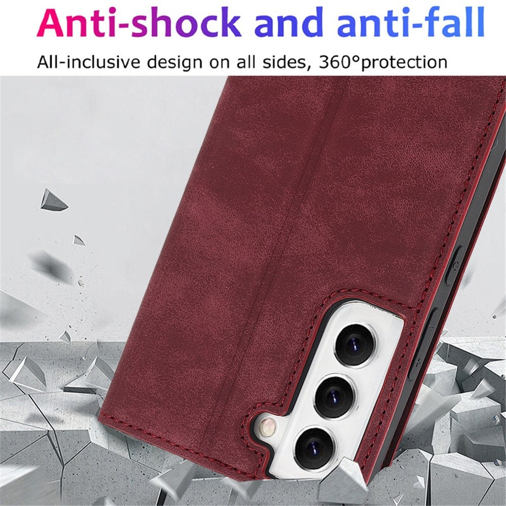 For Samsung Galaxy S22+ 5G RFID Blocking Stand Card Holder PU Leather Case Auto Closing Magnetic Phone Cover