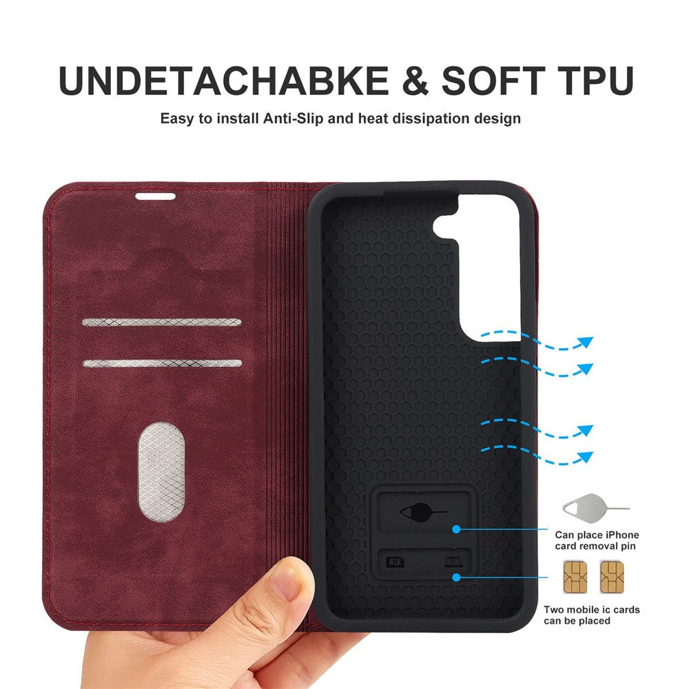 For Samsung Galaxy S22+ 5G RFID Blocking Stand Card Holder PU Leather Case Auto Closing Magnetic Phone Cover