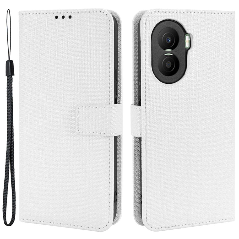 For Honor X40i 5G / Play7T Pro 5G Drop-proof Phone Flip Wallet Case Well-protected Diamond Texture PU Leather Cover Stand Card Holder with Wrist Strap