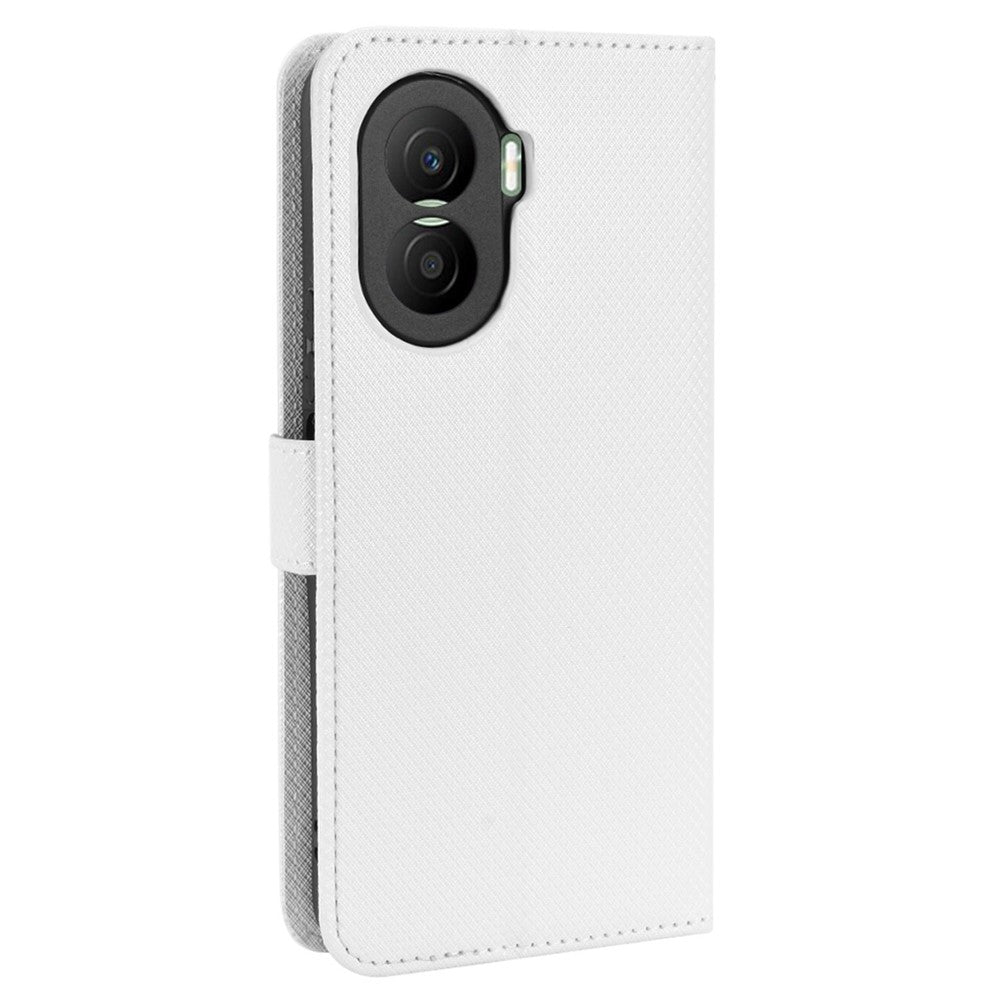 Honor X40i 5G / Play7T Pro 5G Stoppsäkert mobilflipfodral Plånboksfodral Välskyddat Diamantstruktur PU-läderfodral Stativ Korthållare med Handledsrem