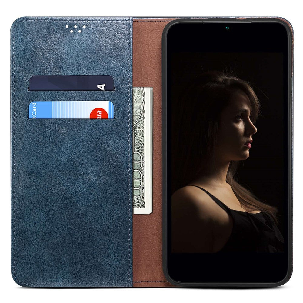 Anti-drop Waxy Crazy Horse Texture Phone Case for Xiaomi Poco M4 5G, PU Leather Magnetic Auto-absorbed Stand Wallet Cover