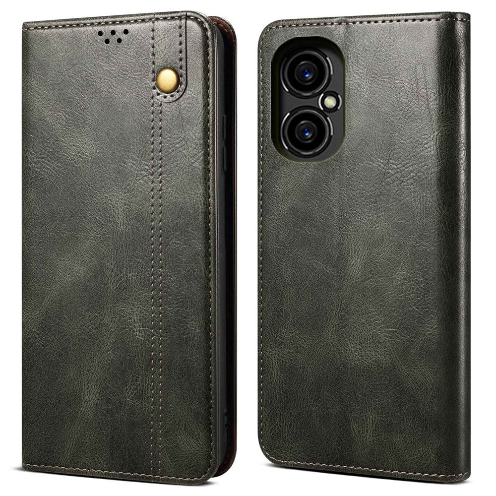 Anti-drop Waxy Crazy Horse Texture Phone Case for Xiaomi Poco M4 5G, PU Leather Magnetic Auto-absorbed Stand Wallet Cover