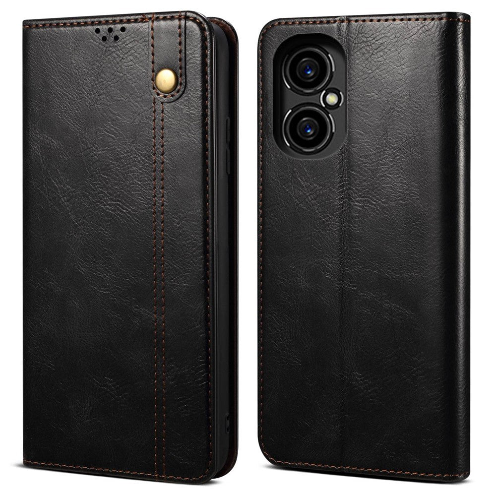 Anti-drop Waxy Crazy Horse Texture Phone Case for Xiaomi Poco M4 5G, PU Leather Magnetic Auto-absorbed Stand Wallet Cover