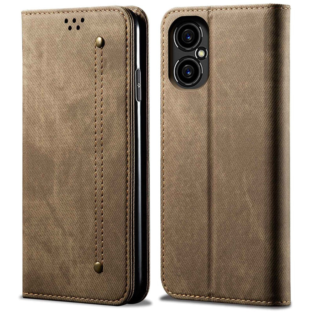 PU Leather Case for Xiaomi Poco M4 5G, Jeans Cloth Texture Magnetic Auto Closing Stand Wallet Phone Shell