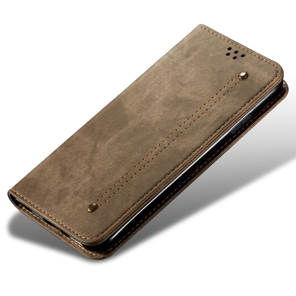 PU Leather Case for Xiaomi Poco M4 5G, Jeans Cloth Texture Magnetic Auto Closing Stand Wallet Phone Shell