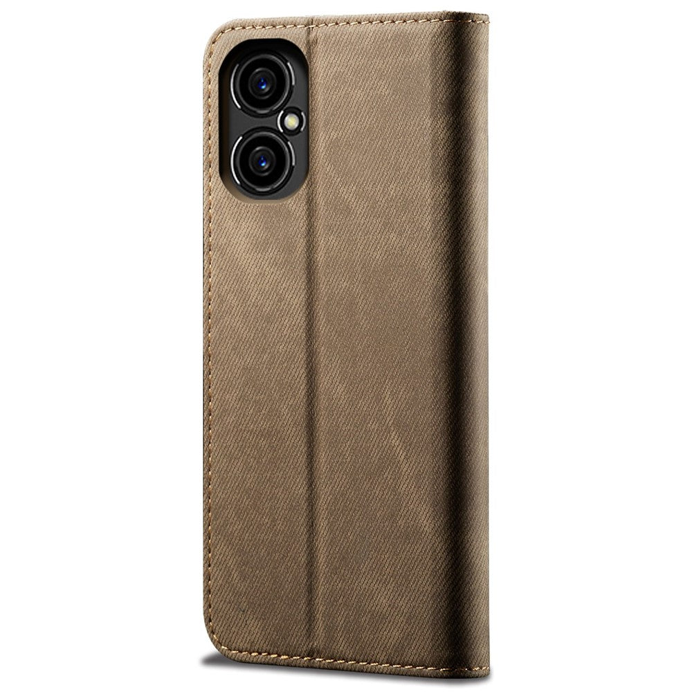 PU Leather Case for Xiaomi Poco M4 5G, Jeans Cloth Texture Magnetic Auto Closing Stand Wallet Phone Shell
