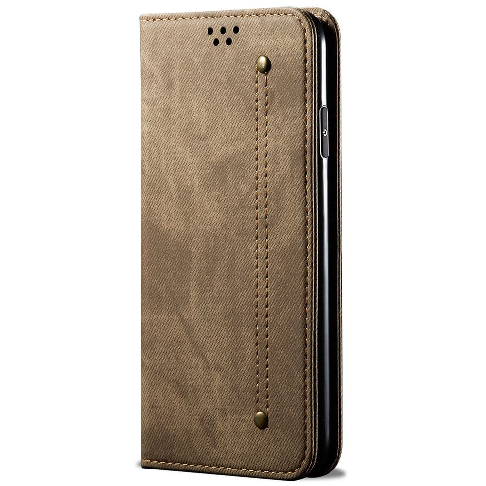 PU Leather Case for Xiaomi Poco M4 5G, Jeans Cloth Texture Magnetic Auto Closing Stand Wallet Phone Shell