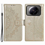 For Xiaomi 12S Ultra 5G Mandala Flower Pattern Imprinted PU Leather Hand Strap Design Magnetic Anti-fall Cover Stand Wallet Style Case