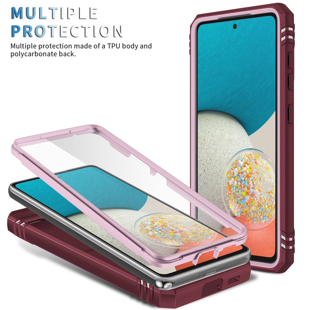 Samsung Galaxy A53 5G-mobilcover med kamera-skydedørsdesign, hård PC, blød TPU, Defender-stativcover med kortplads