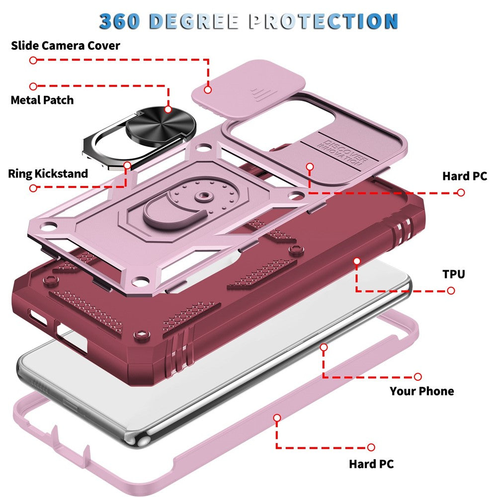 Samsung Galaxy A53 5G-mobilcover med kamera-skydedørsdesign, hård PC, blød TPU, Defender-stativcover med kortplads