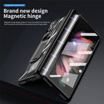 For Samsung Galaxy Z Fold4 5G Hinge + Stylus Pen Design Electroplating Hard PC Kickstand Function Phone Case with Tempered Glass Screen Protector