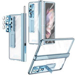 For Samsung Galaxy Z Fold4 5G Hinge + Stylus Pen Design Electroplating Hard PC Kickstand Function Phone Case with Tempered Glass Screen Protector