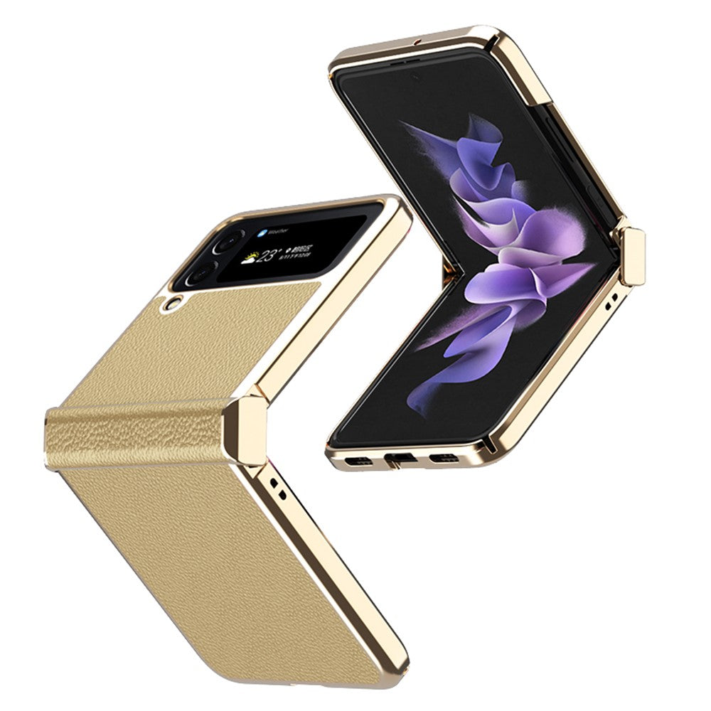 For Samsung Galaxy Z Flip4 5G Litchi Texture Metal Frame PU Leather + PC Back Cover Anti-fingerprint Phone Case