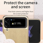 For Samsung Galaxy Z Flip4 5G Litchi Texture Metal Frame PU Leather + PC Back Cover Anti-fingerprint Phone Case