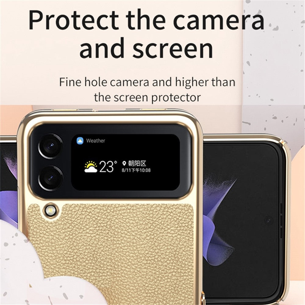 For Samsung Galaxy Z Flip4 5G Litchi Texture Metal Frame PU Leather + PC Back Cover Anti-fingerprint Phone Case