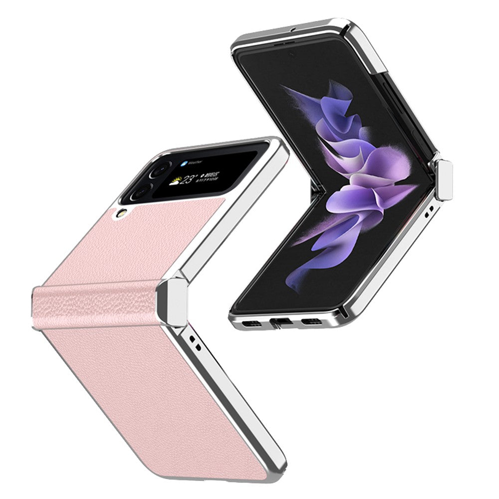 For Samsung Galaxy Z Flip4 5G Litchi Texture Metal Frame PU Leather + PC Back Cover Anti-fingerprint Phone Case