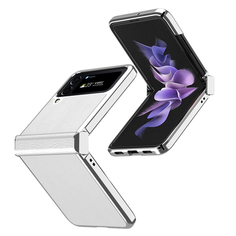 For Samsung Galaxy Z Flip4 5G Litchi Texture Metal Frame PU Leather + PC Back Cover Anti-fingerprint Phone Case