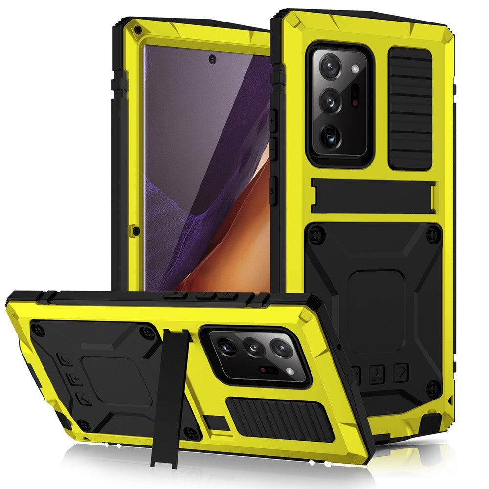 R-JUST til Samsung Galaxy Note20 Ultra / Note20 Ultra 5G Metal + Silikone + PC Kickstand Cover Støvtæt Anti-drop Cover med Hærdet Glasfilm