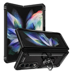 For Samsung Galaxy Z Fold4 5G TPU + PC Shockproof Phone Case Ring Holder Kickstand Protective Cover with Car Mount Metal Sheet