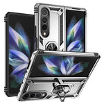For Samsung Galaxy Z Fold4 5G TPU + PC Shockproof Phone Case Ring Holder Kickstand Protective Cover with Car Mount Metal Sheet