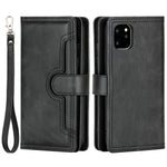 For iPhone 14 Plus 6.7 inch Magnetic Split Leather Case Multiple Card Slots Wallet Full Protective Folio Stand Cover with Hand Strap