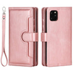 For iPhone 14 Plus 6.7 inch Magnetic Split Leather Case Multiple Card Slots Wallet Full Protective Folio Stand Cover with Hand Strap