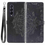 Til Samsung Galaxy Z Fold4 5G Stødsikkert Flip Wallet Cover Præget Mandala Mønster Foldbart Stander PU Læder Etui med Håndrem
