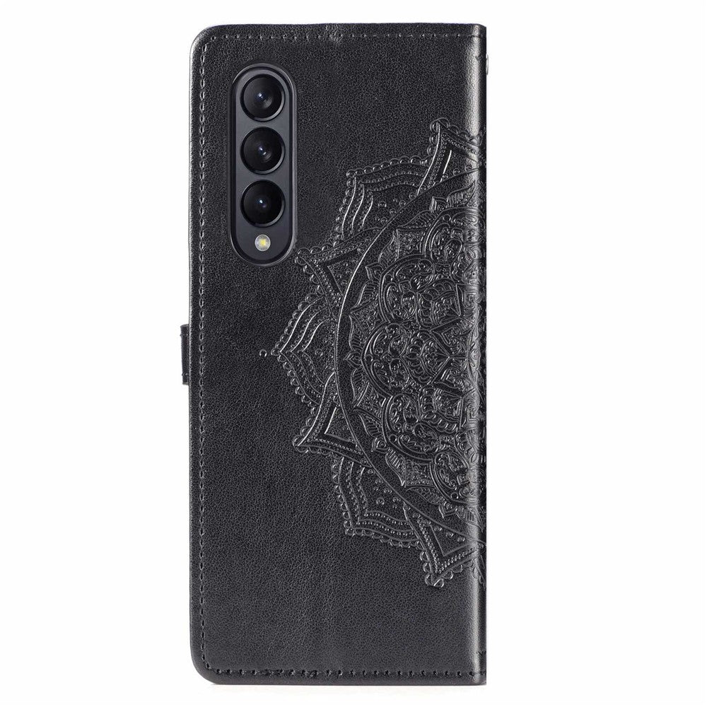 Til Samsung Galaxy Z Fold4 5G Stødsikkert Flip Wallet Cover Præget Mandala Mønster Foldbart Stander PU Læder Etui med Håndrem