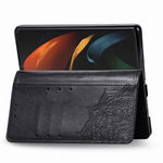 Til Samsung Galaxy Z Fold4 5G Stødsikkert Flip Wallet Cover Præget Mandala Mønster Foldbart Stander PU Læder Etui med Håndrem