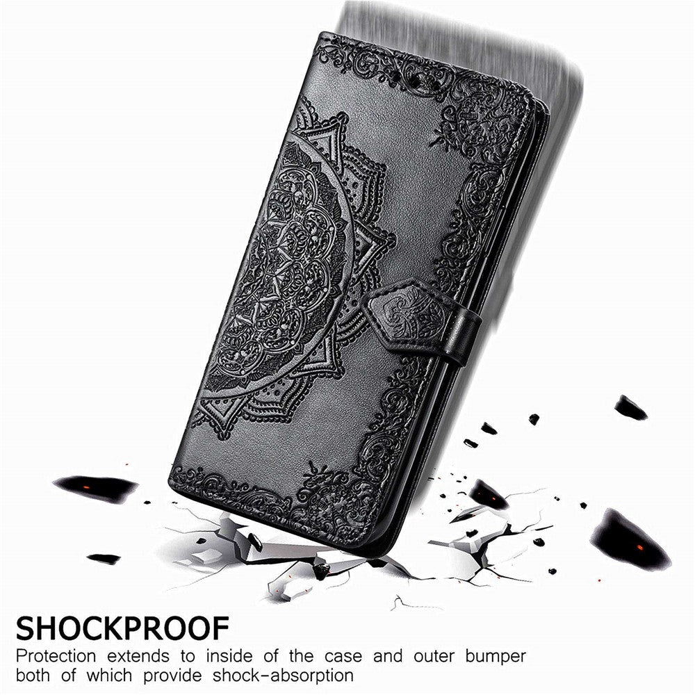 Til Samsung Galaxy Z Fold4 5G Stødsikkert Flip Wallet Cover Præget Mandala Mønster Foldbart Stander PU Læder Etui med Håndrem